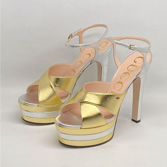 Gucci Women's Crisscross High Heel Platform Sandals size 40 - Picture 4 of 16